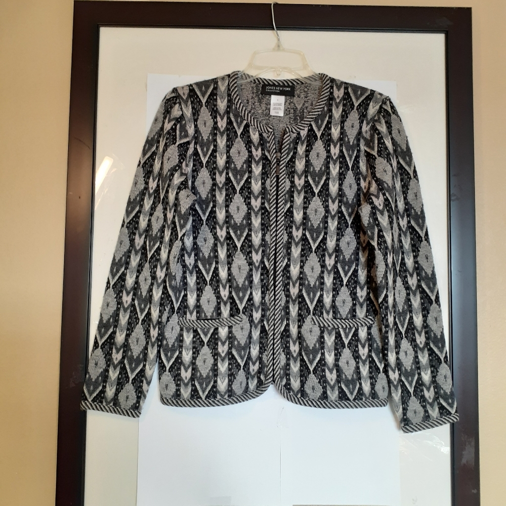 Vintage Aztec Patchwork Trim Wool Jacket - image 1